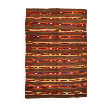 5x7 Brown & Red Handmade Vintage Kilim Rug, 153x220Cm