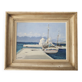 Oil Painting on Cardboard Landscape Greece Marine - Signed René Marie Dujardin