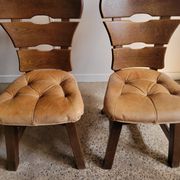 Set of 4 brutalist wooden chairs