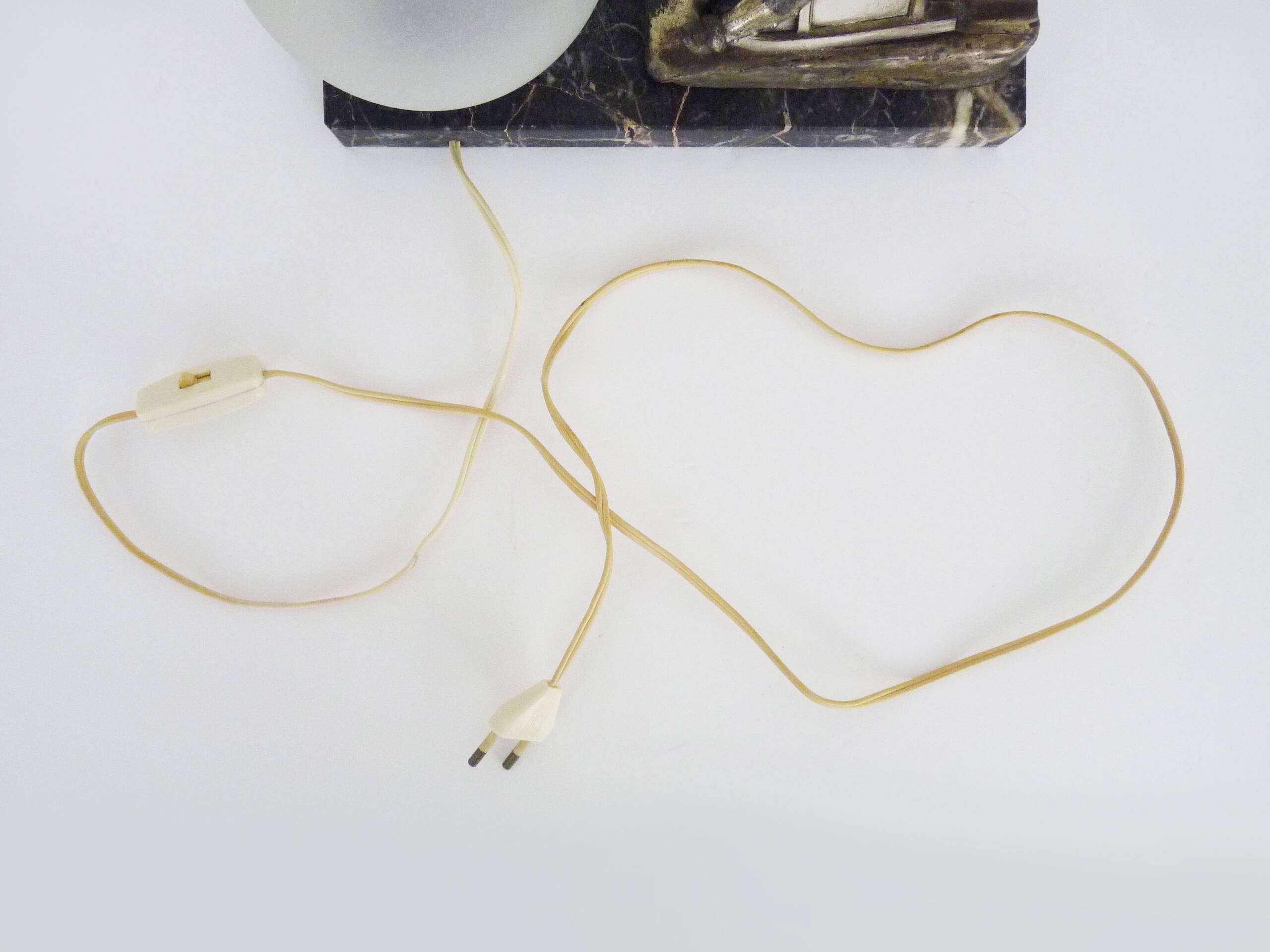 Lamp, Art Deco sled base night light in spelter on marble base