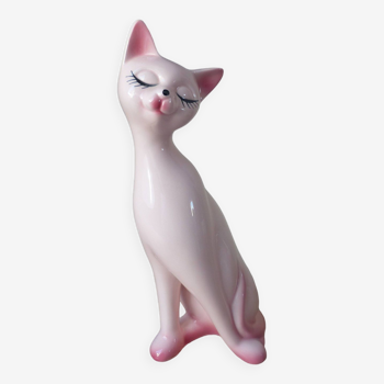 Statue de chat en céramique rose, années 1970-1980