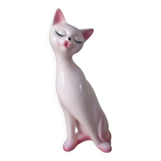 Large Vintage Pink Ceramic Cat Statue from the 1970s/1980s