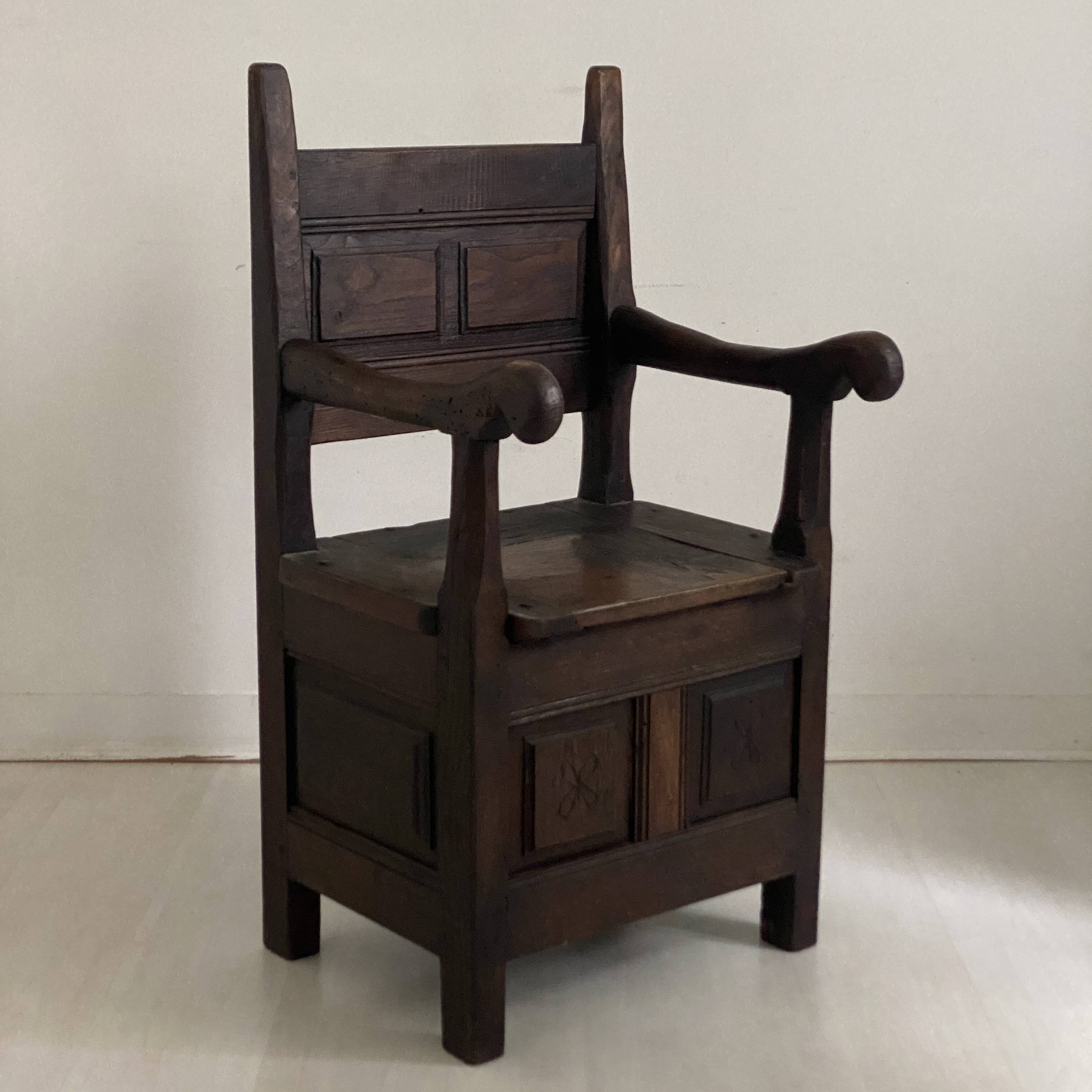18th century solid oak chest armchair