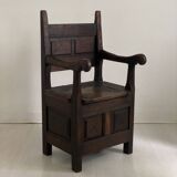 Fauteuil d’âtre formant coffre en chêne massif XVIIIème siècle
