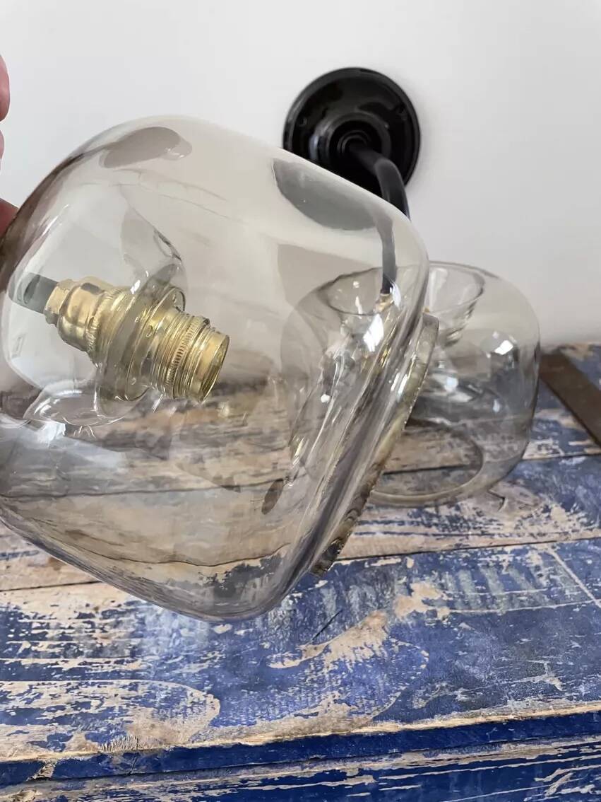 Pair of vintage smoked glass wall lights