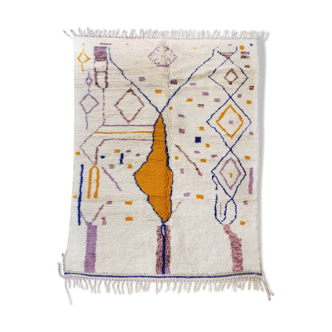 Tapis berbère marocain azilal écru à motifs colorés 300x196cm