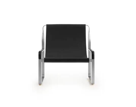 Contemporary Artisan Chaise Longue in aged silver steel and black leather