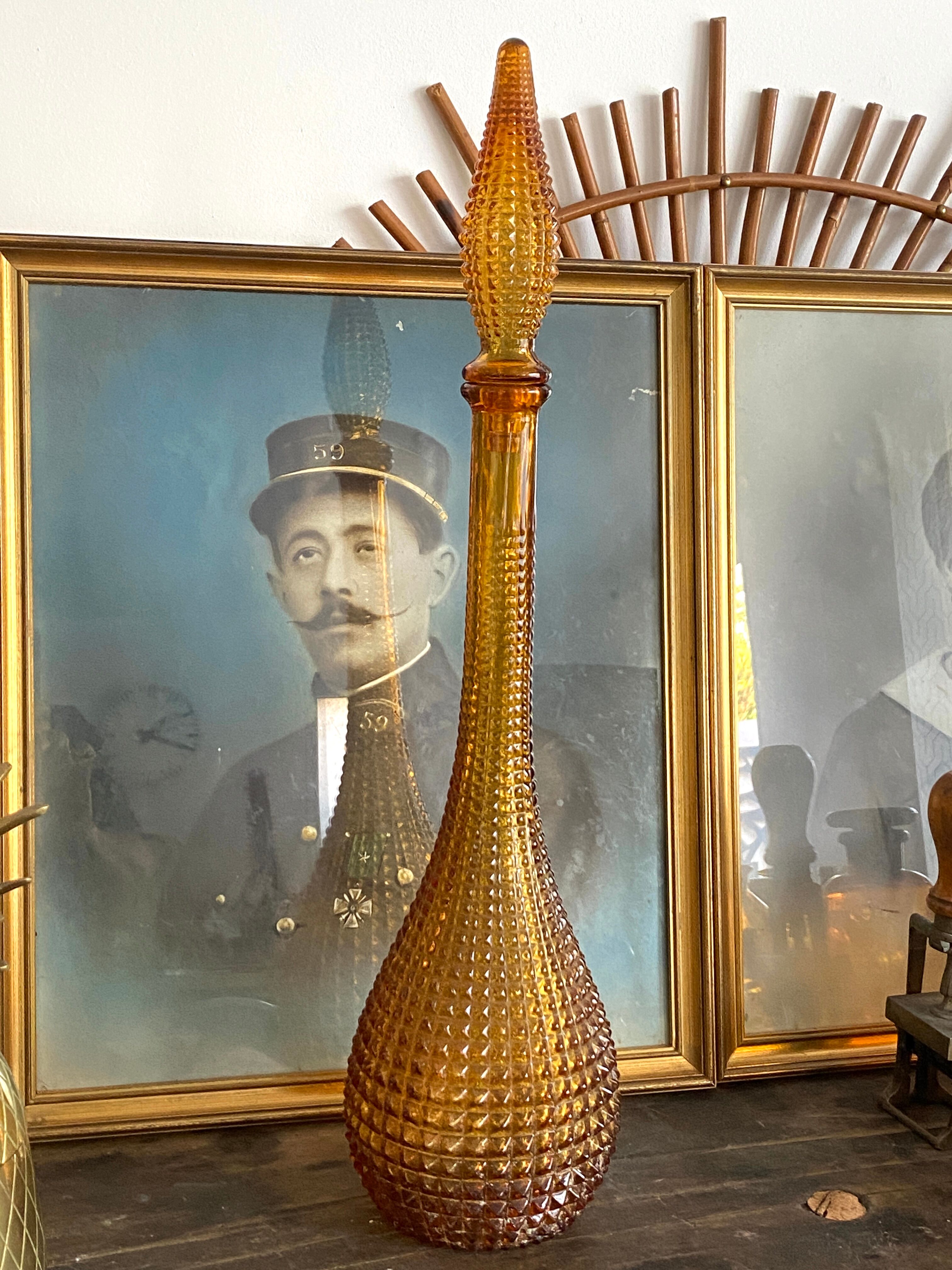 Vintage amber textured glass decanter