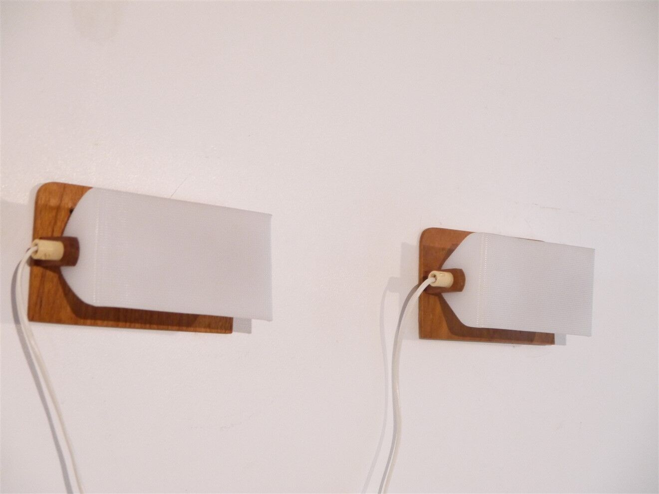 Pair of Scandinavian teak and acrylic wall lamps 1960