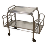 Desserte roulante vintage années 70 en métal chromé et verre miroir