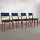 Lot de 4 chaises vintage piètement bois et tissu bleu circa 60