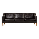 Mogens Hansen 3 seater black leather sofa, 1970s