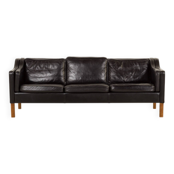 Mogens Hansen 3 seater black leather sofa, 1970s