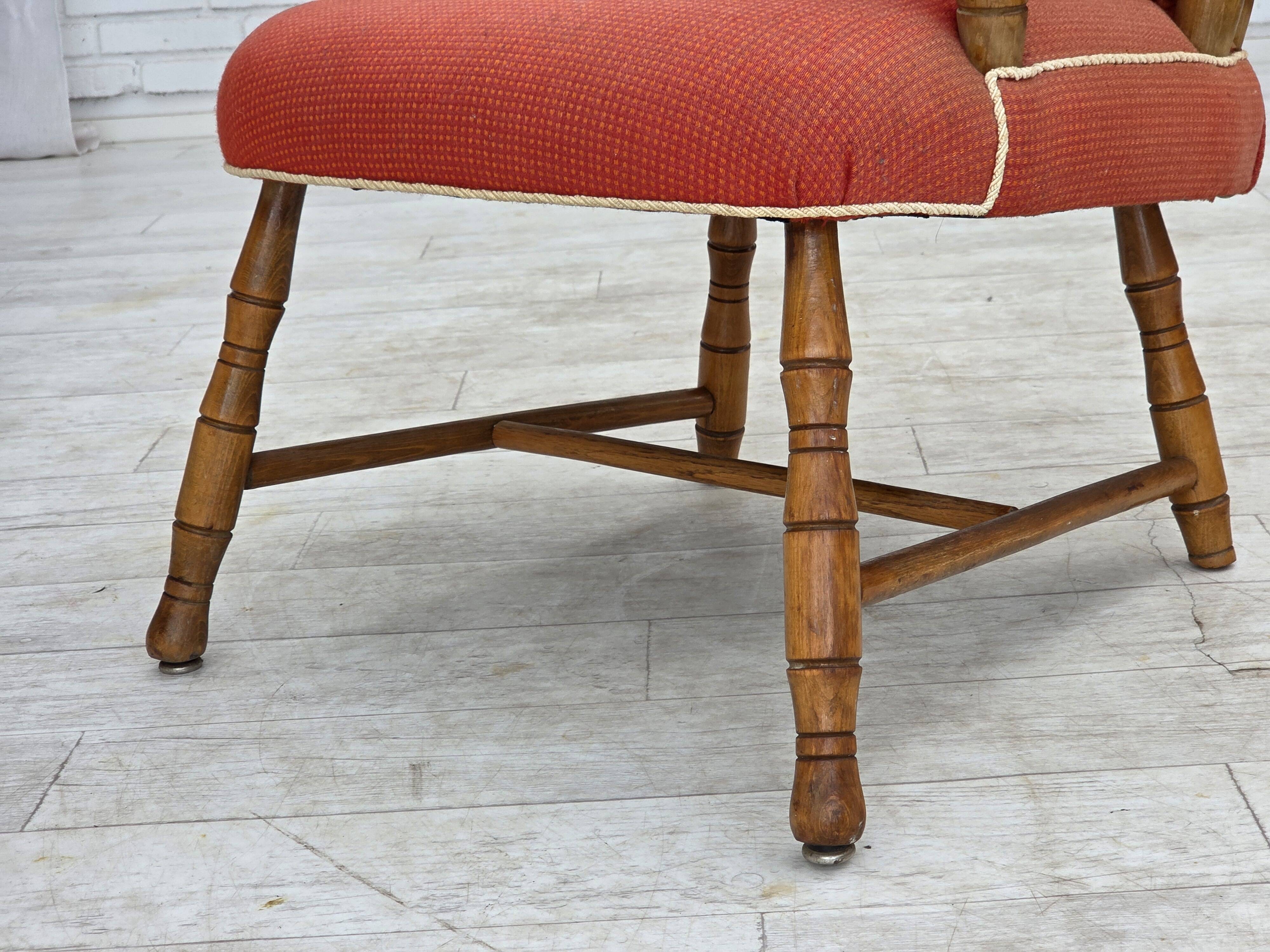 1960s, Scandinavian armchair. Red furniture wool, beech wood.