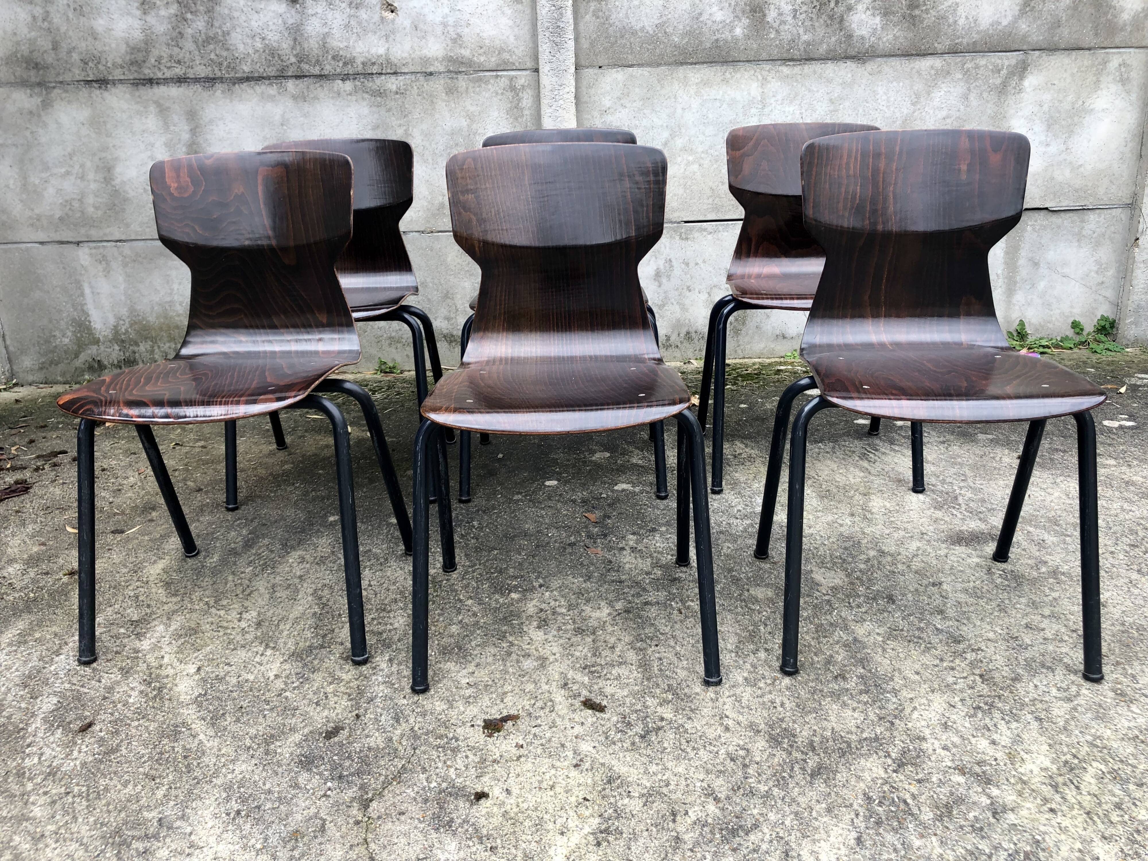 Lot de 6 chaises vintage Eromes E5