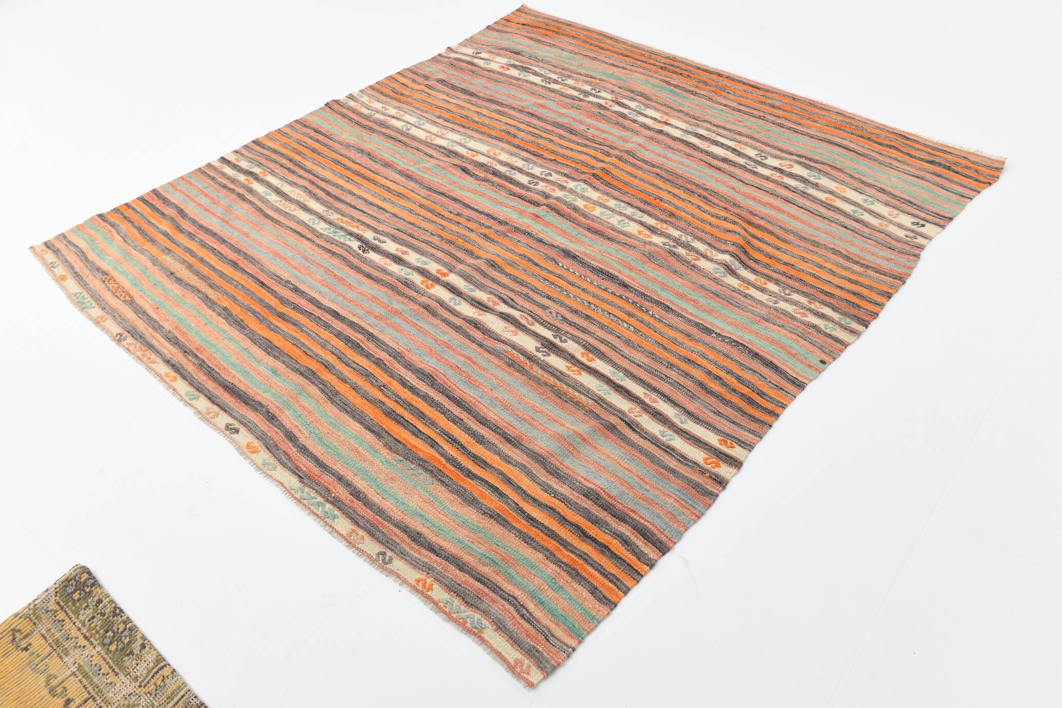 6x7 Pale Red Striped Vintage Kilim Rug, 201x227Cm