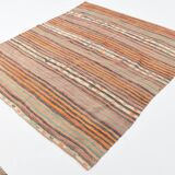 6x7 Pale Red Striped Vintage Kilim Rug, 201x227Cm