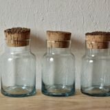 Set of 3 old blown glass pots and cork stoppers