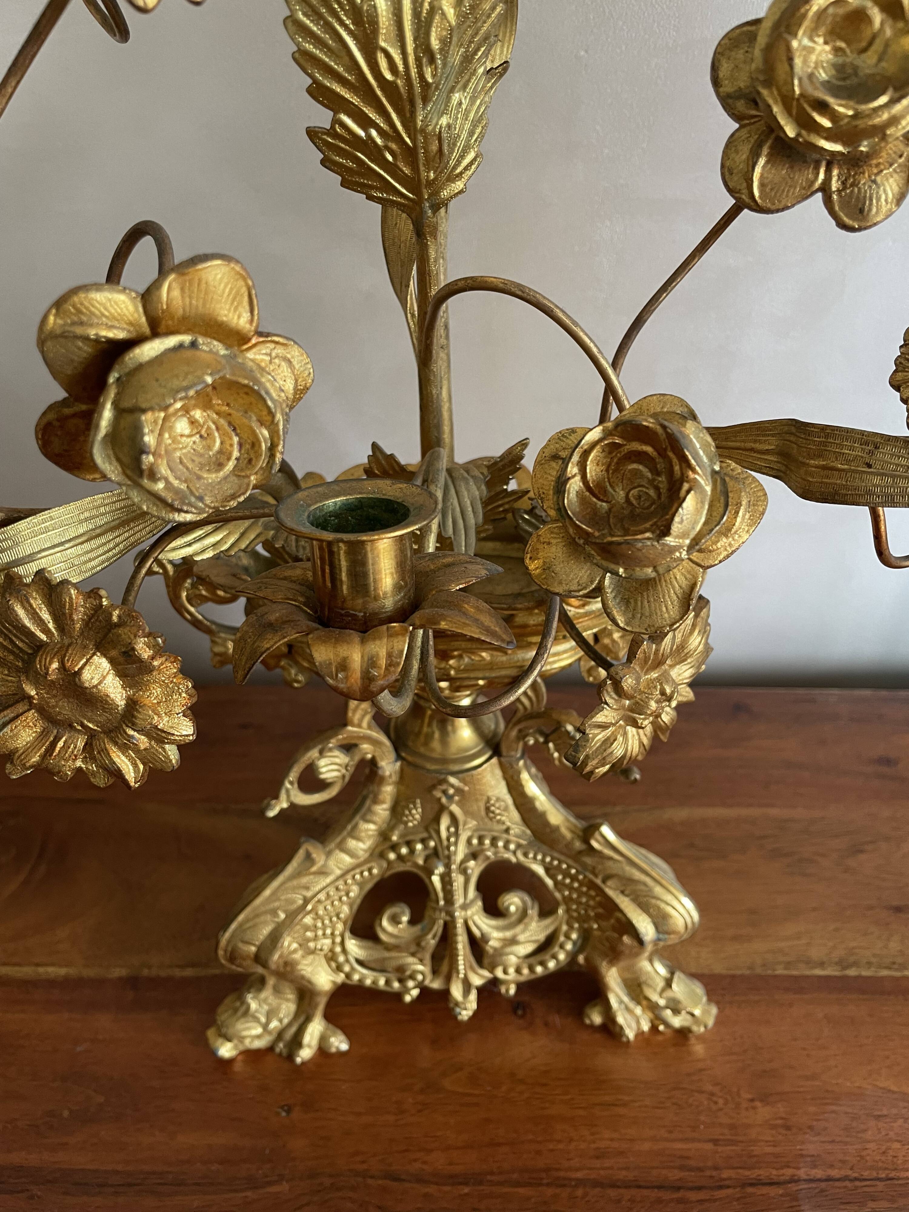 Brass church candelabra with fleur-de-lys