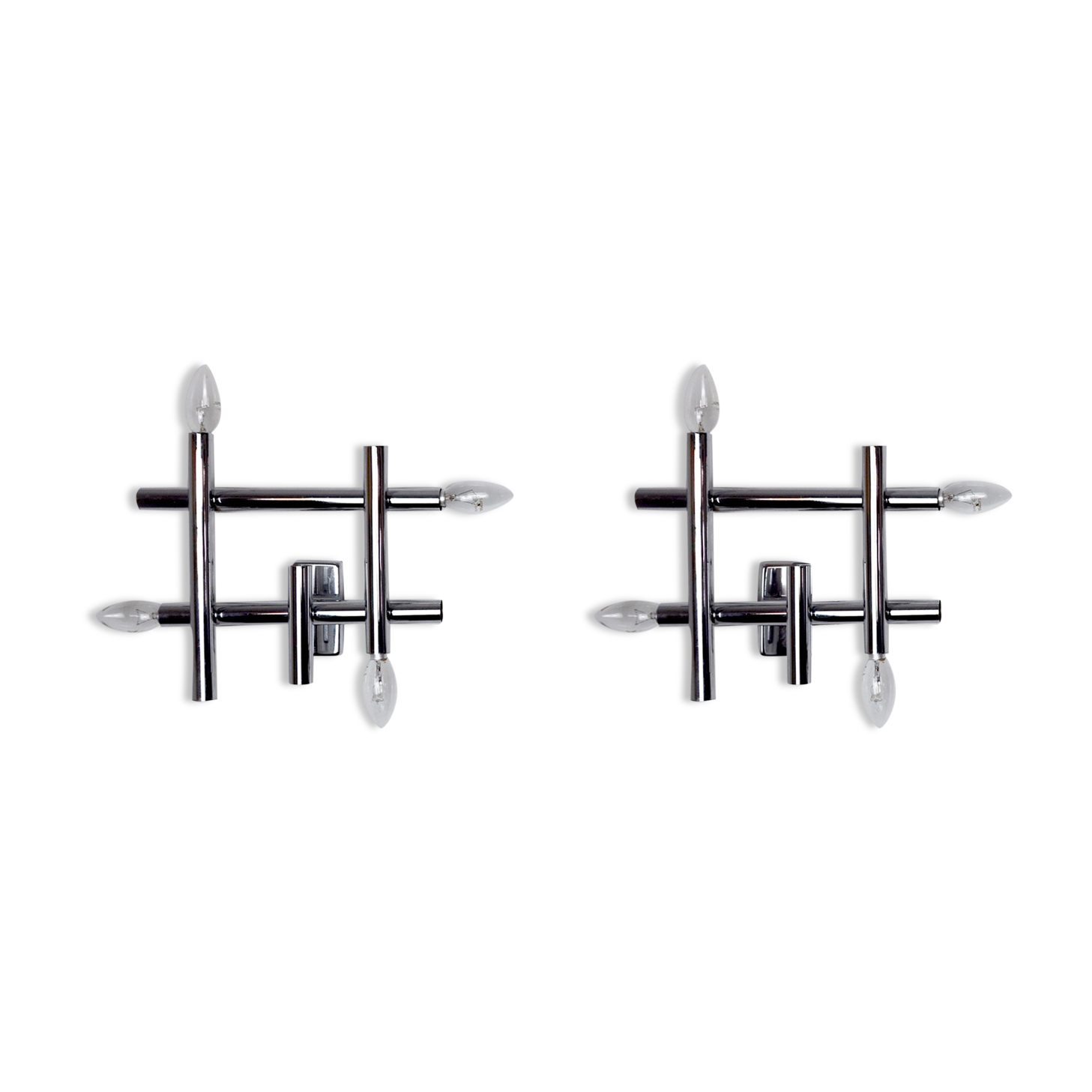 Pair of geometric wall lamps Maison Sciolari, 4feux, Italy, 1970