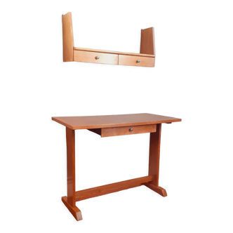 Table bureau et son étagère années 50 en chêne