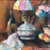 Still life with lamp, signed pastel