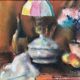 Still life with lamp, signed pastel