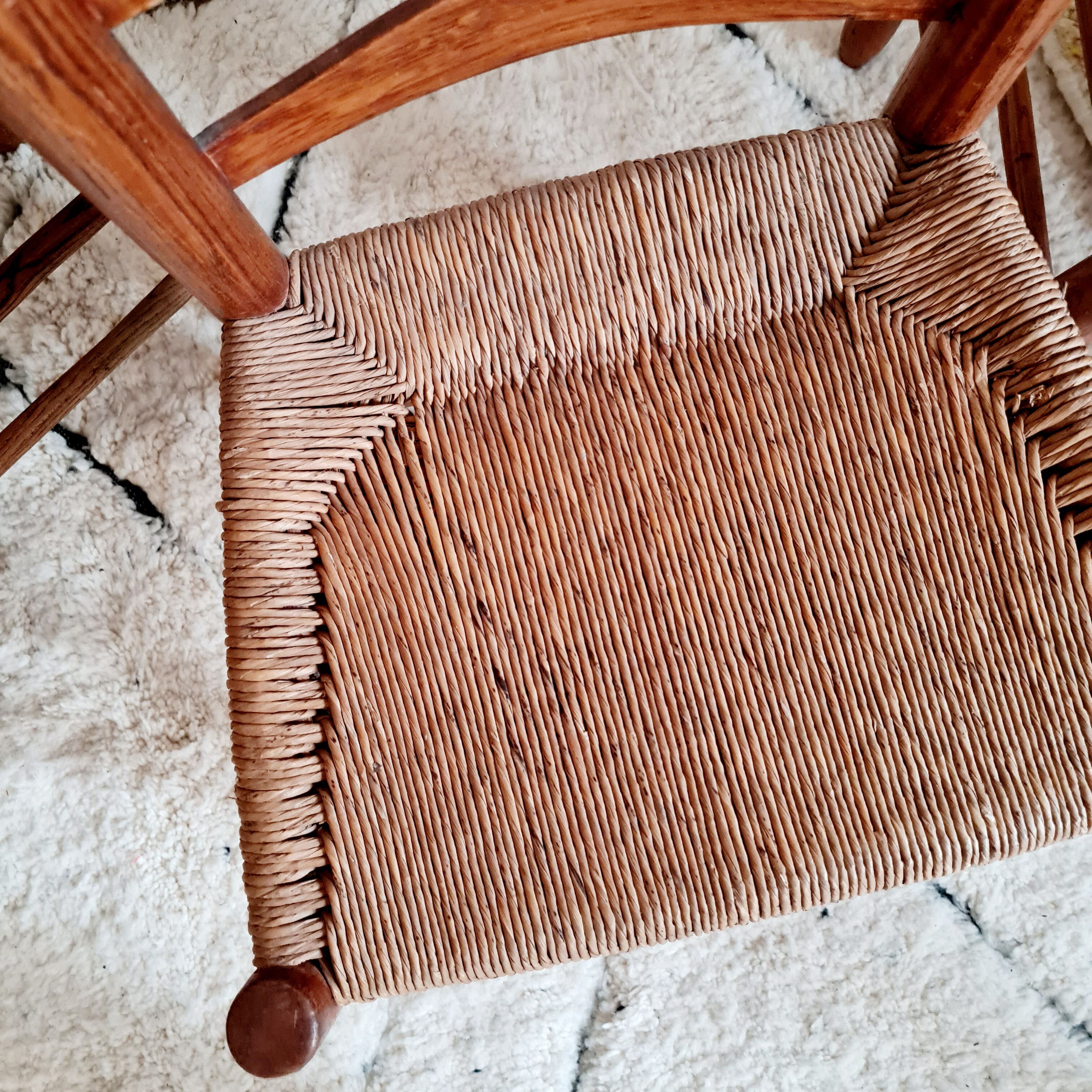 Série de 4 chaises paille, fabrication française, années 40