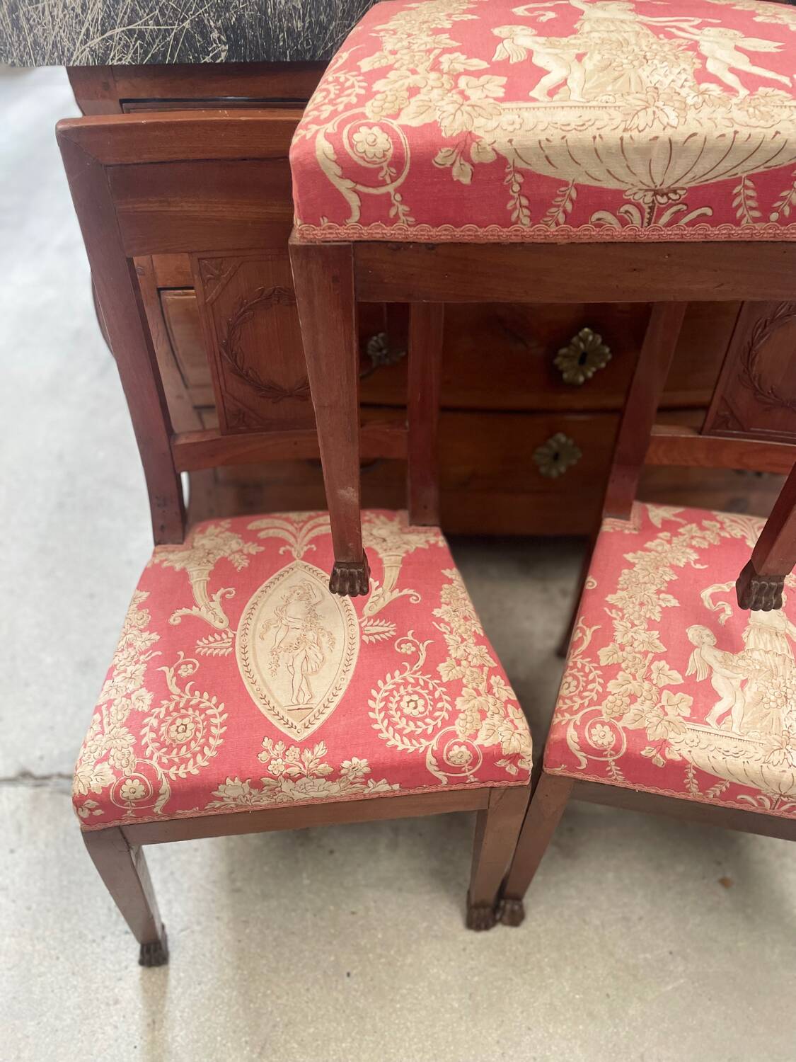 set of three antique Empire-style chairs.