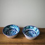 Set of 2 small vintage bowls, hand-painted crafts, plant motif