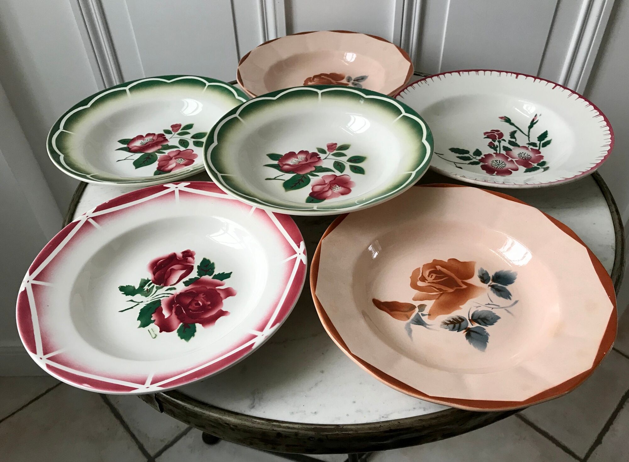 Set of 6 mismatched hollow plates Digoin Sarreguemines years 30-40
