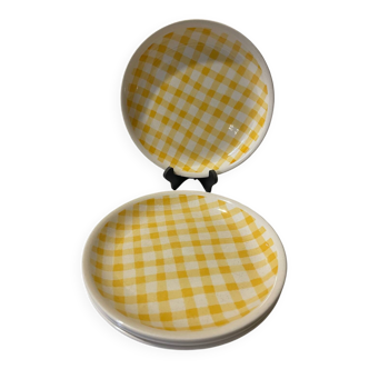 Lot de 4 assiettes vintage Biltons – motif carreau Vichy jaune – 26 cm
