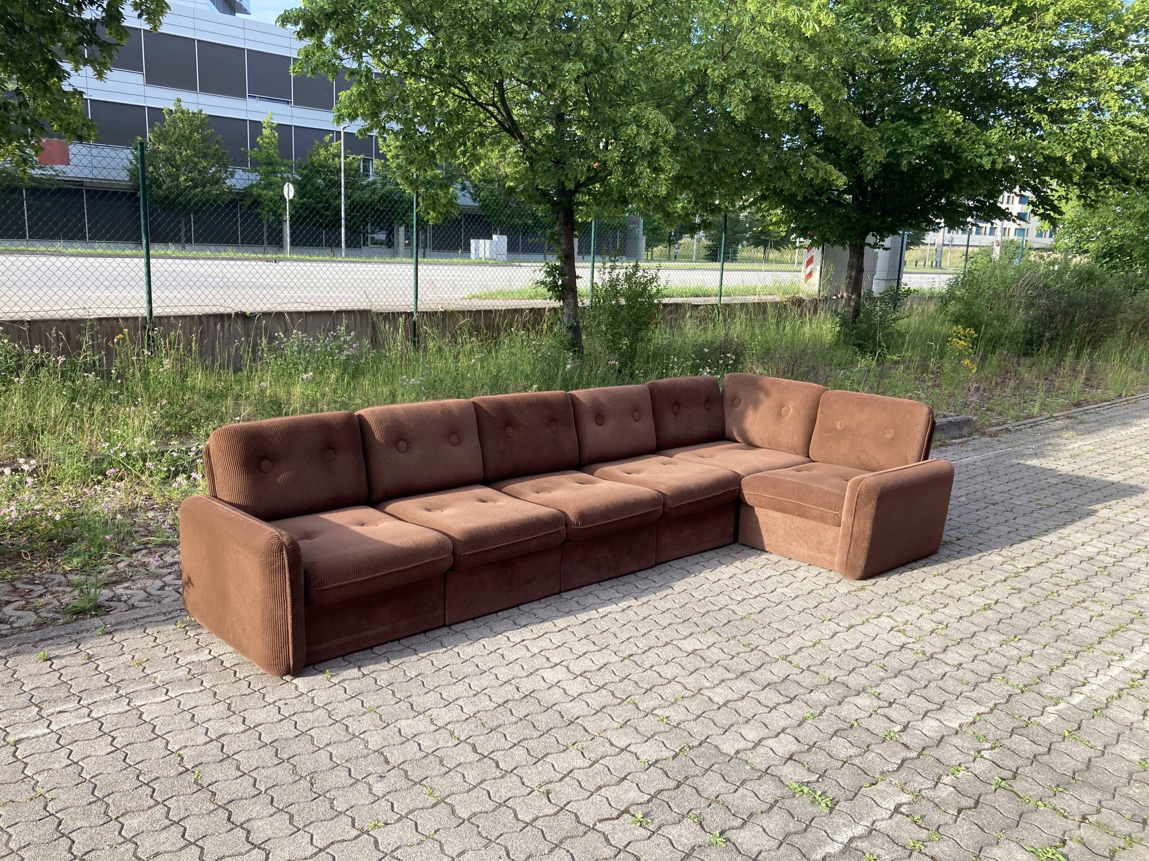 Vintage Modular Sofa in Brown Velvet Corduroy, 1970s