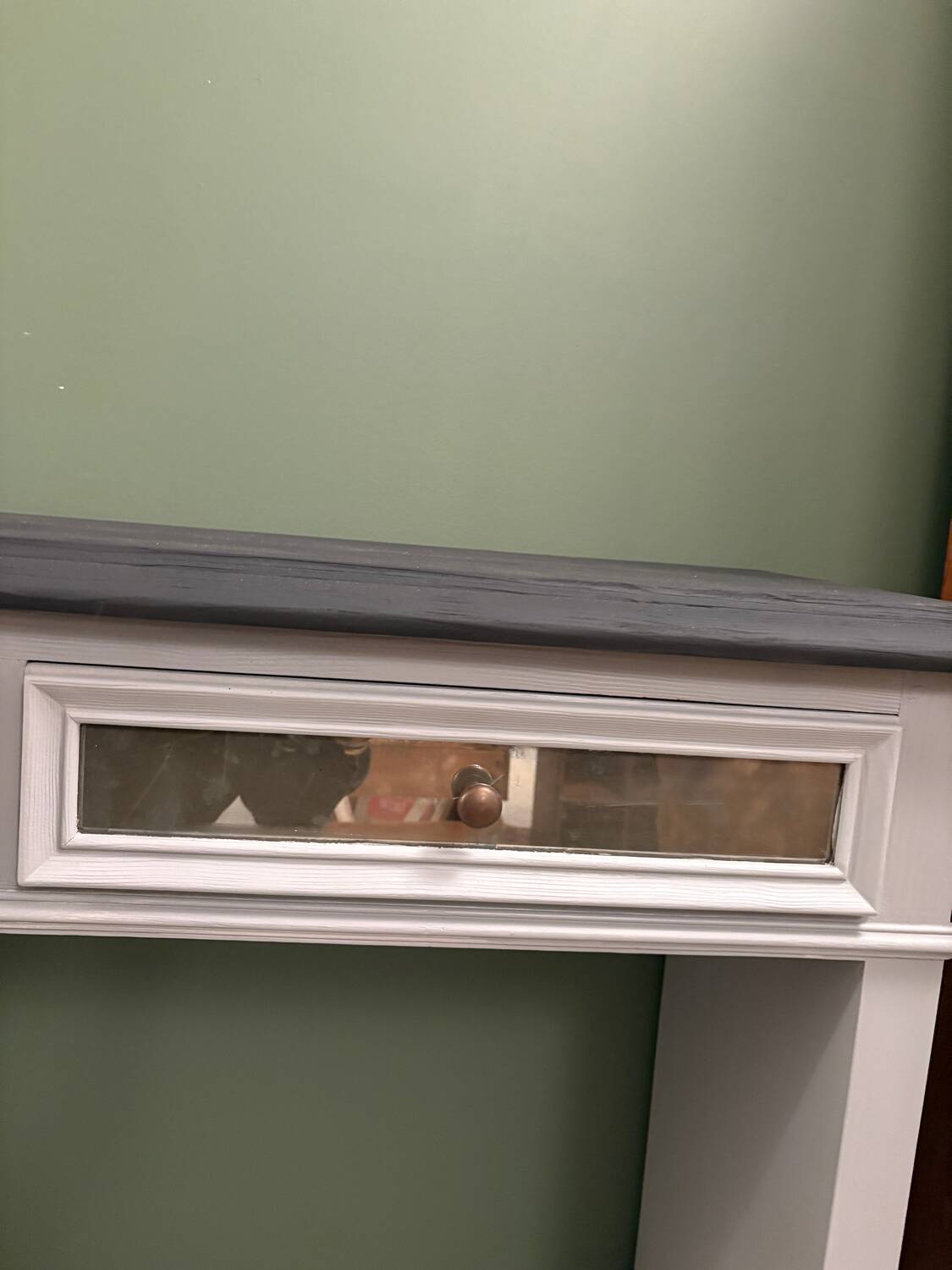 Superb matte black console with a natural top.