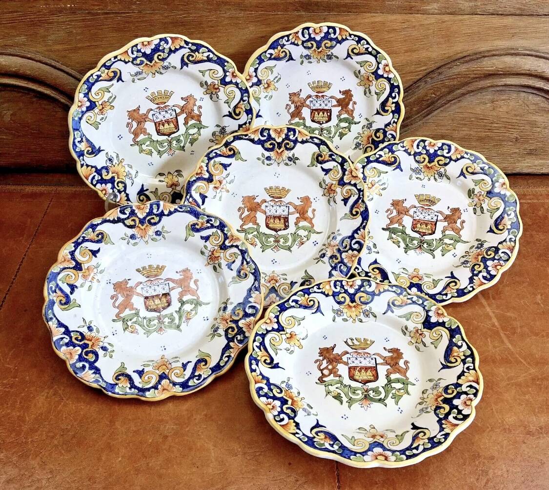 6 old dessert plates Desvres Fourmaintraux Rouen model Dinan 2