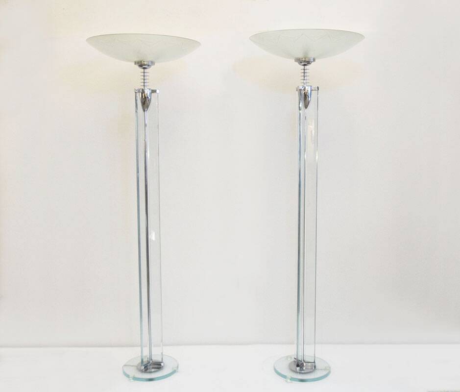 Pietro Chiesa for Fontana Arte rare pair of crystal floor lamps, 1930s