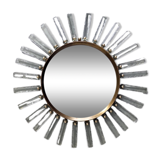 One-of-a-Kind Sun Shaped Hammered Glass and Brass Wall Mirror by Enzio Wenk