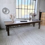 XL farmhouse table in solid oak, brutalist style, 20th century.