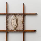 Applique 2 lumières avec cadre en grille de teck mazzega années 1960 vintage moderne antique