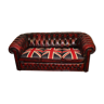 Red leather 3 seater chesterfield sofa with Union Jack cushions