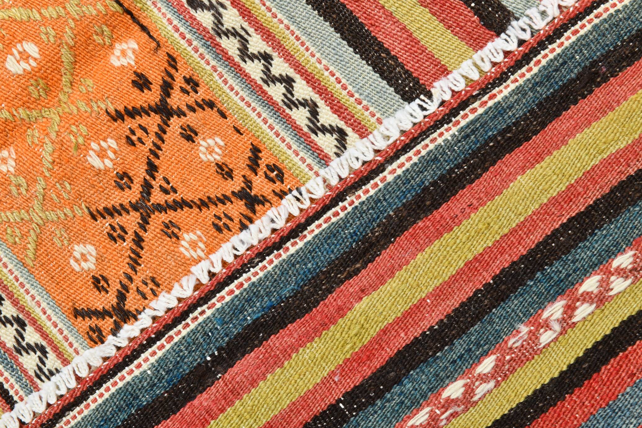 5x6 Vintage Red & Orange Striped Kilim Rug, 163x193Cm