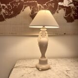 Opalescent glass lamp, new 2 M fabric cable, cotton lampshade