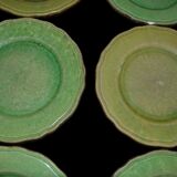 Series of 6 plates in earthenware with green glaze, Provence, France, end of the XIX th century