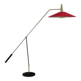 Articulated floor lamp with counterweight mid-century by Rupert Nikoll, nickel, brass.
