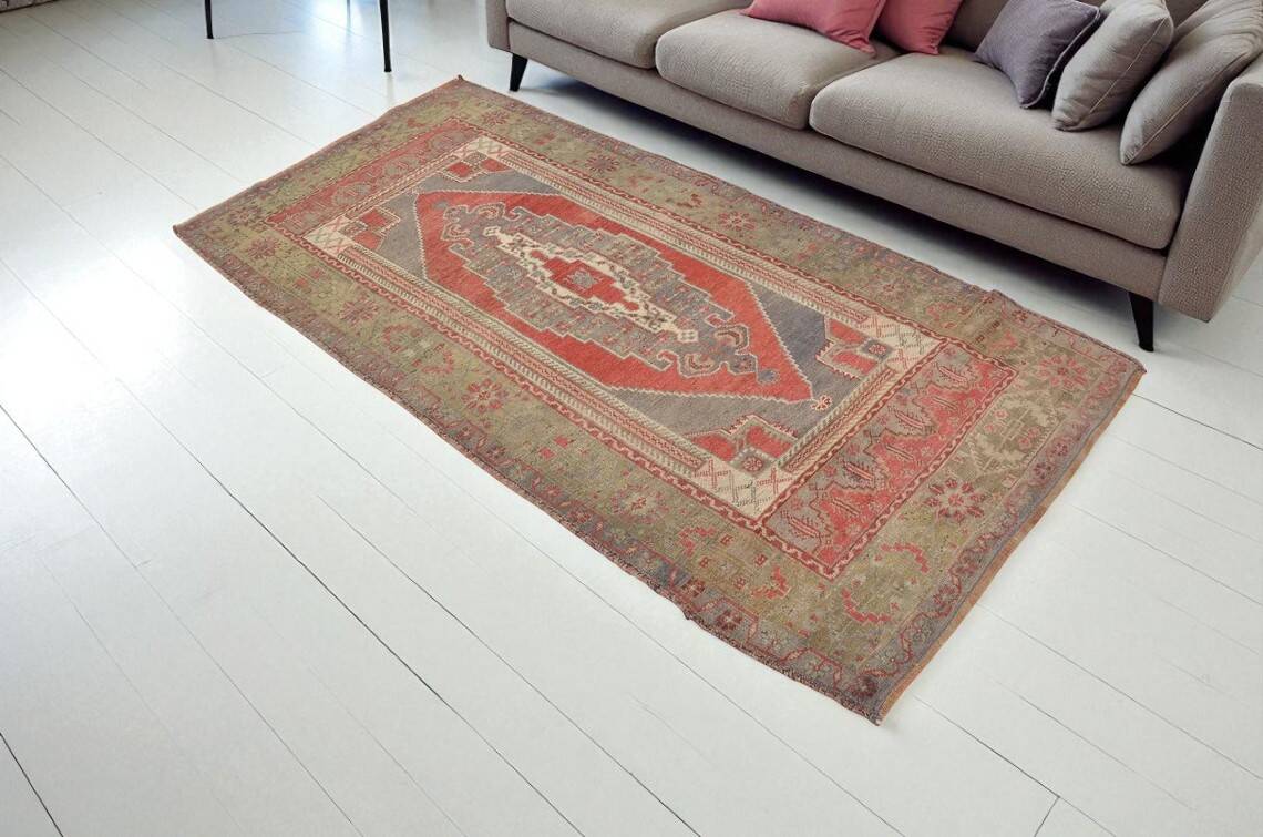 Tribal Vintage Oushak Carpet
