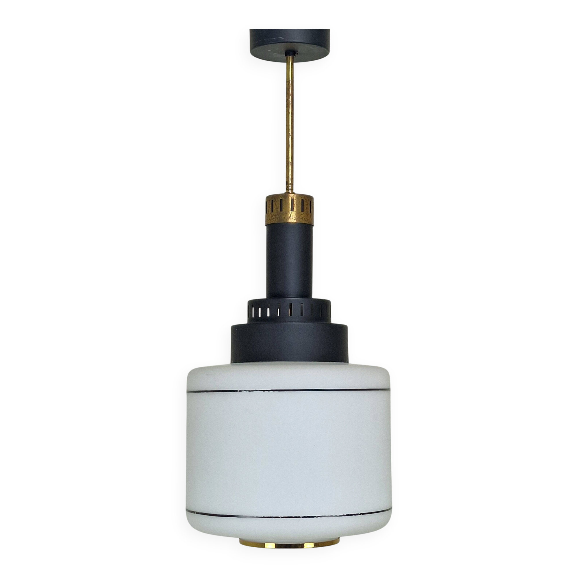 Mid-Century Modern Stilnovo Style Opaline Glass Pendant Light, 1950s/1960s