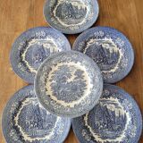 6 blue plates made in england