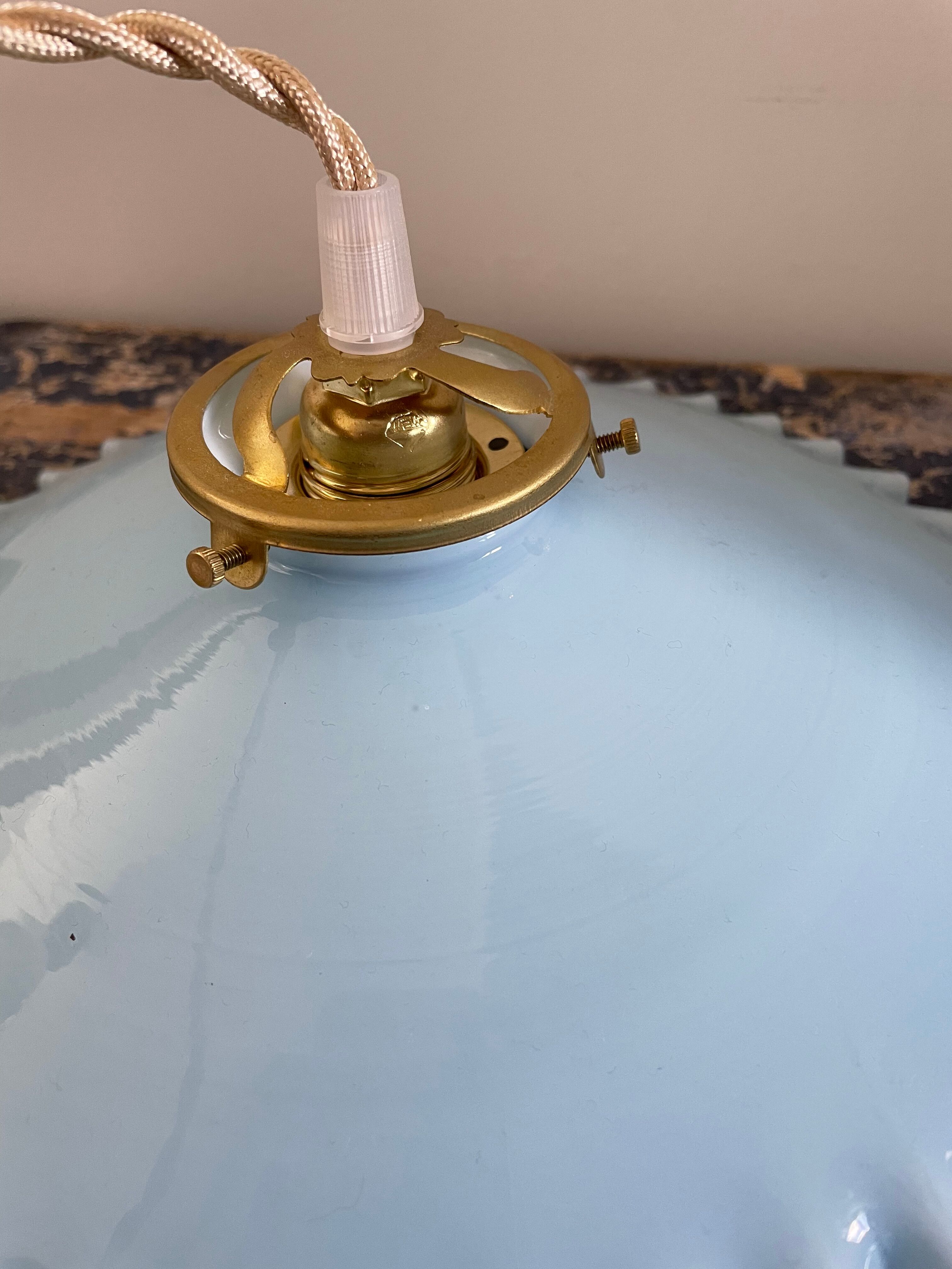 Vintage suspension lamp in blue opaline electrified to nine