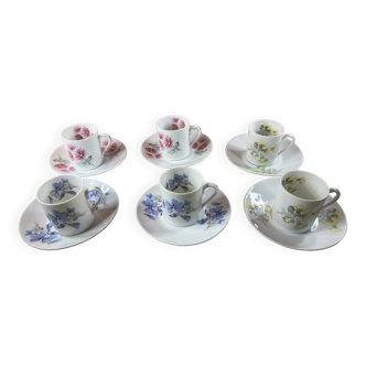 Box of 6 Limoges flower coffee cups