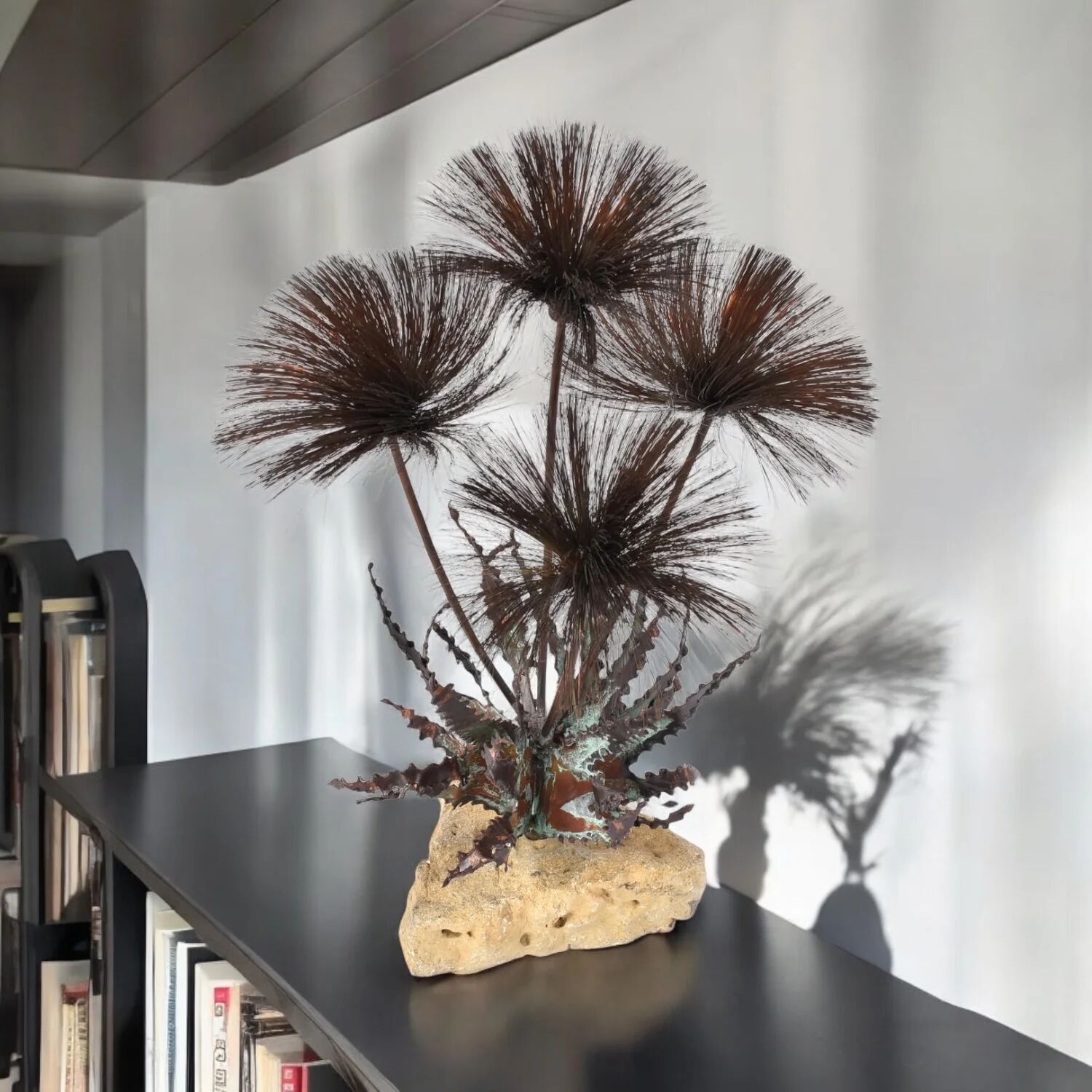 John Steck Desert Rose Metal and Stone Vintage Brutalist Sculpture